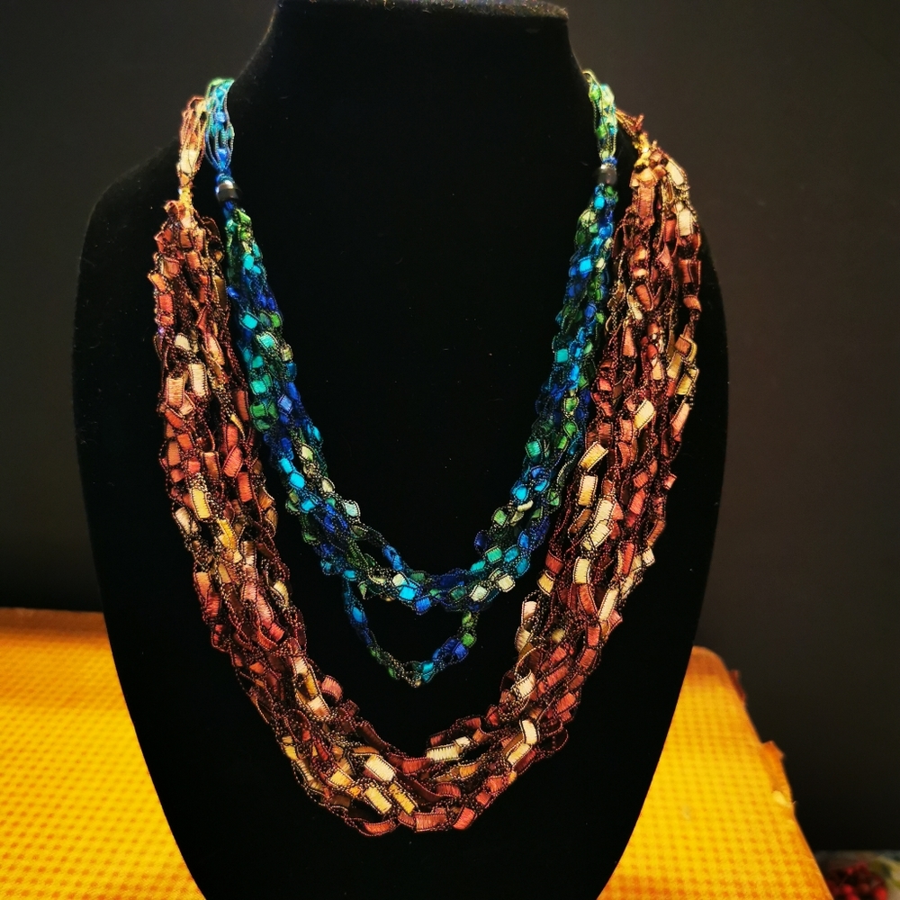 Multi Strand Braided Fabric Necklace Pair